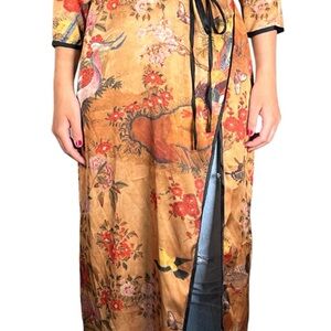 Floral Kimono Robe with Bird Design